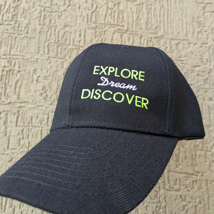 'Explore Dream Discover' // Black Color Polyester Baseball Cap