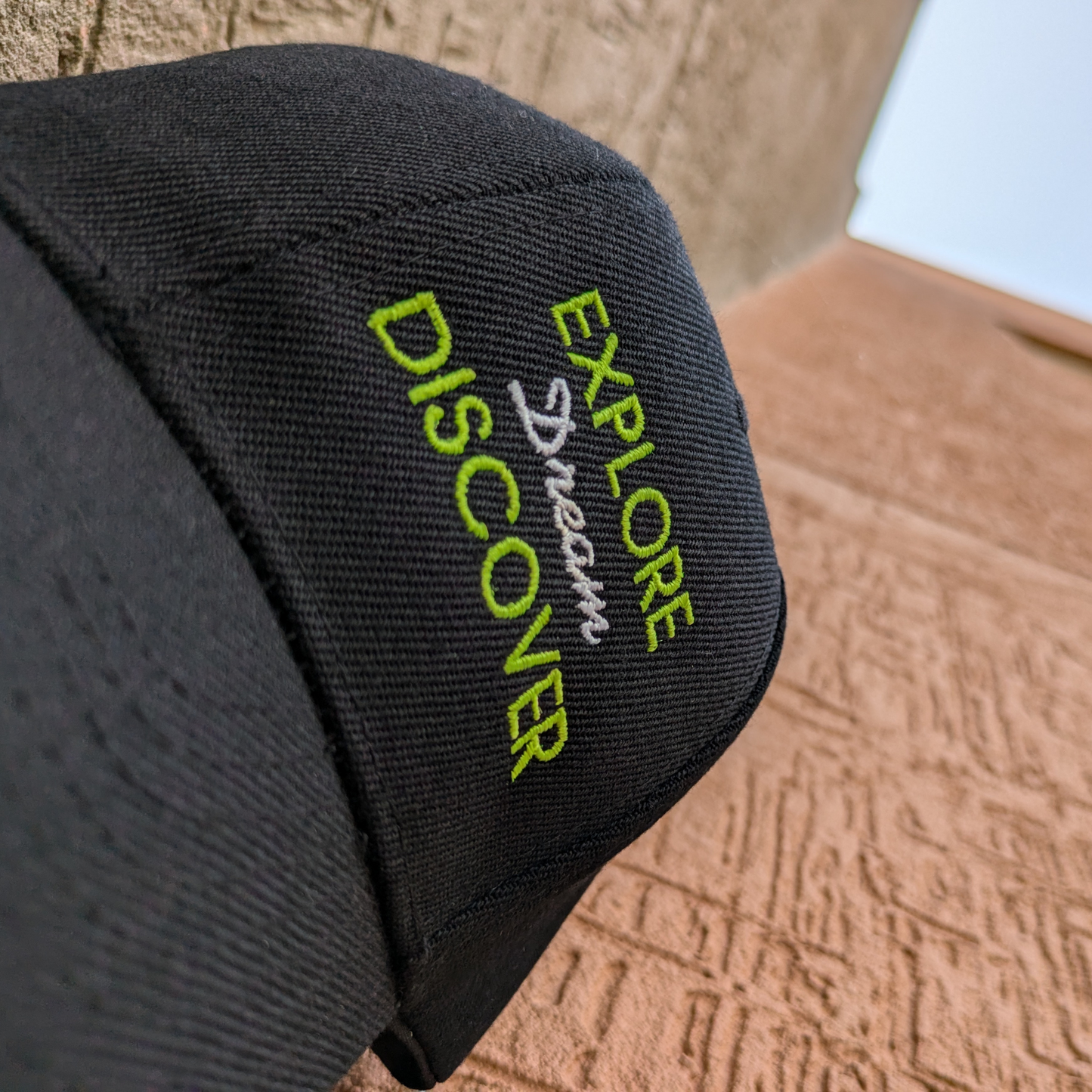 'Explore Dream Discover' // Black Color Polyester Baseball Cap