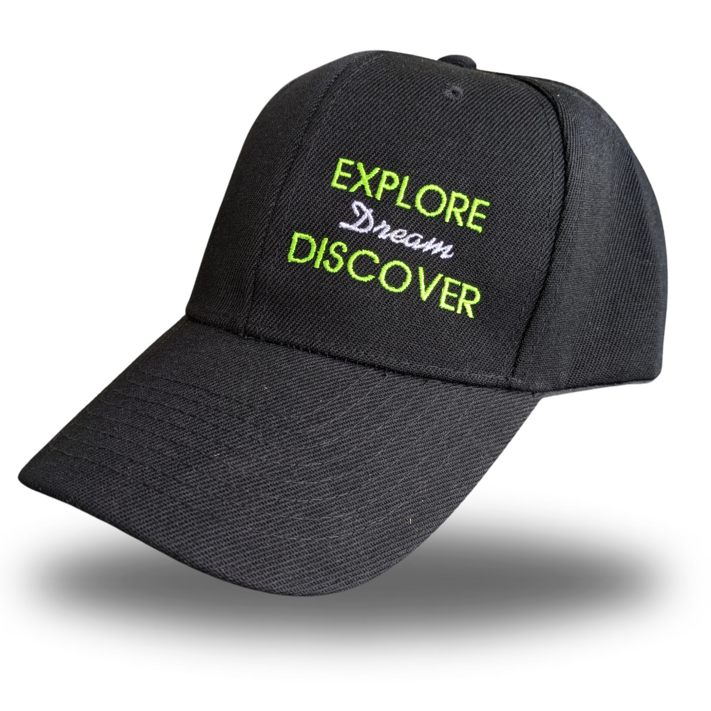 'Explore Dream Discover' // Black Color Polyester Baseball Cap