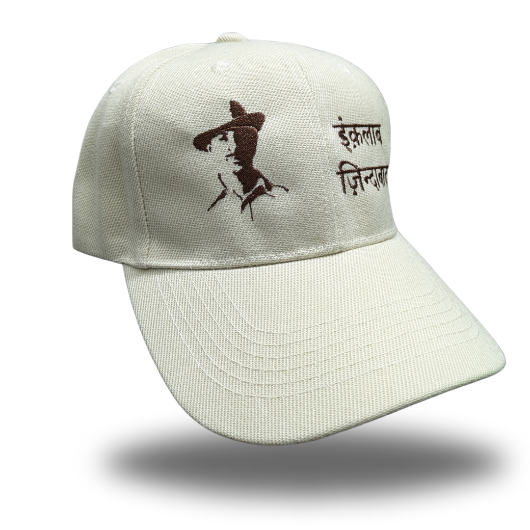 Bhagat Singh & Inquilab Zindabad // Beige Color Polyester Cap